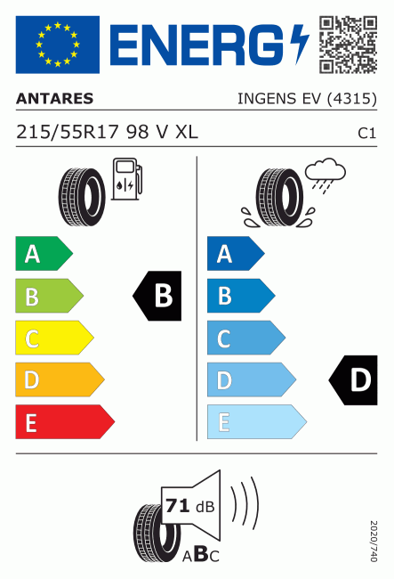 Etiqueta europea 1629827 Antares 215/55 R17