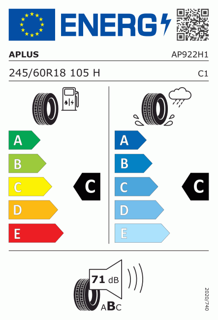 Etiqueta europea 454381 Aplus 245/60 R18