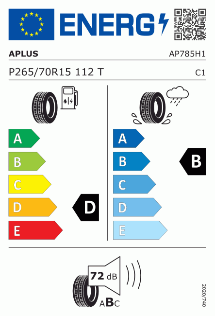 Etiqueta europea 455152 Aplus 265/70 R15