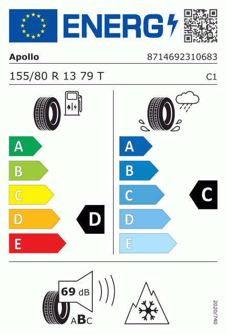 Etiqueta europea 630781 Apollo 155/80 R13