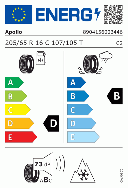 Etiqueta europea 661345 Apollo 205/65 R16
