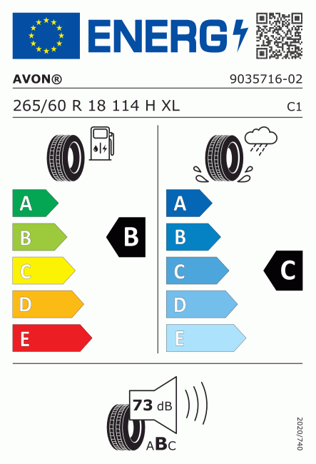 Etiqueta europea 503303 Avon 265/60 R18