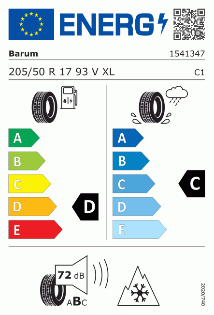 Etiqueta europea 491607 Barum 205/50 R17