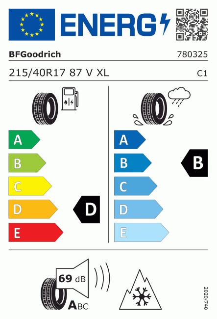 Etiqueta europea 1084658 BF Goodrich 215/40 R17