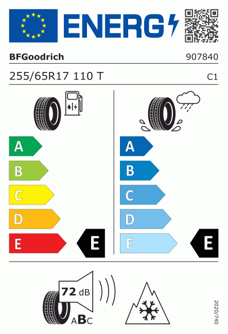 Etiqueta europea 1223723 BF Goodrich 255/65 R17