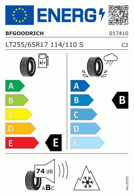 Etiqueta europea 408338 BF Goodrich 255/65 R17