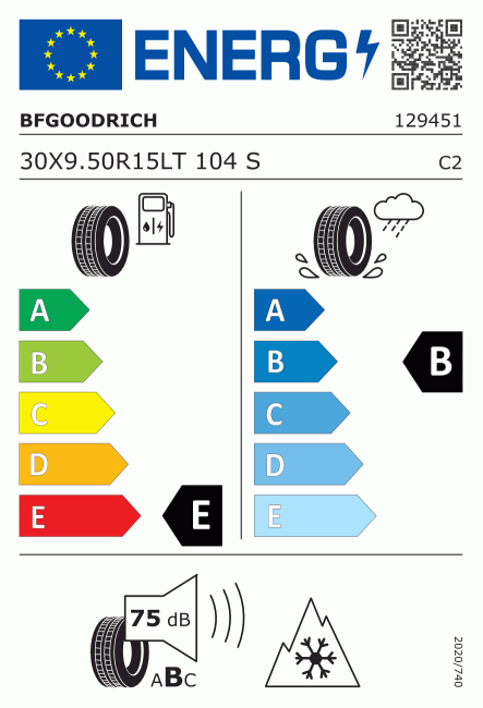 Etiqueta europea 408904 BF Goodrich 30.00/9.50 R15