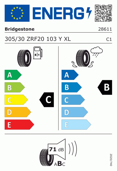 Etiqueta europea 1123369 Bridgestone 305/30 R20