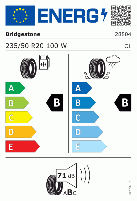 Etiqueta europea 1262512 Bridgestone 235/50 R20