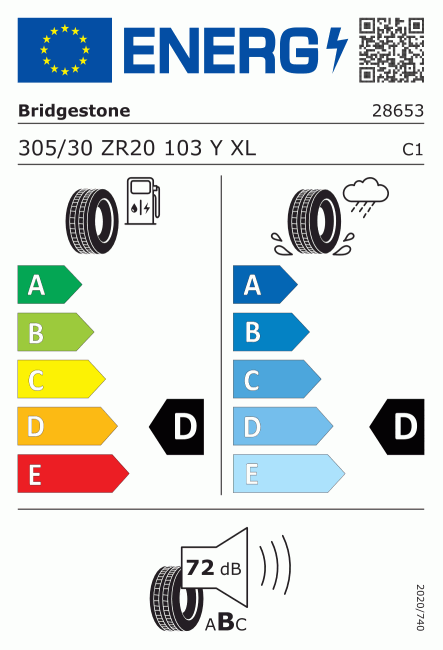 Etiqueta europea 1297300 Bridgestone 305/30 R20