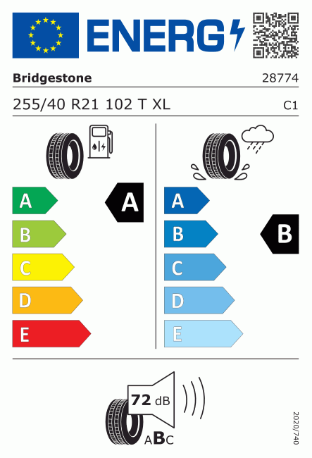 Etiqueta europea 1398091 Bridgestone 255/40 R21