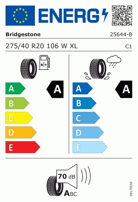 Etiqueta europea 1420015 Bridgestone 275/40 R20