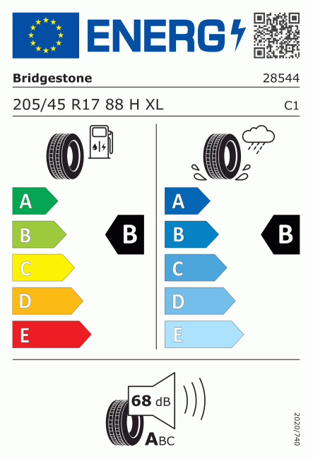 Etiqueta europea 1438142 Bridgestone 205/45 R17