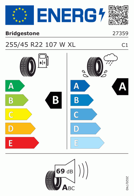 Etiqueta europea 1438146 Bridgestone 255/45 R22