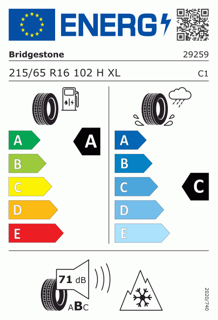 Etiqueta europea 1773791 Bridgestone 215/65 R16