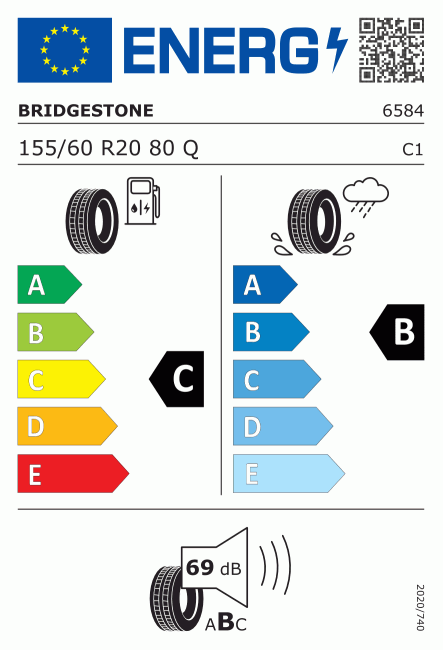 Etiqueta europea 380766 Bridgestone 155/60 R20