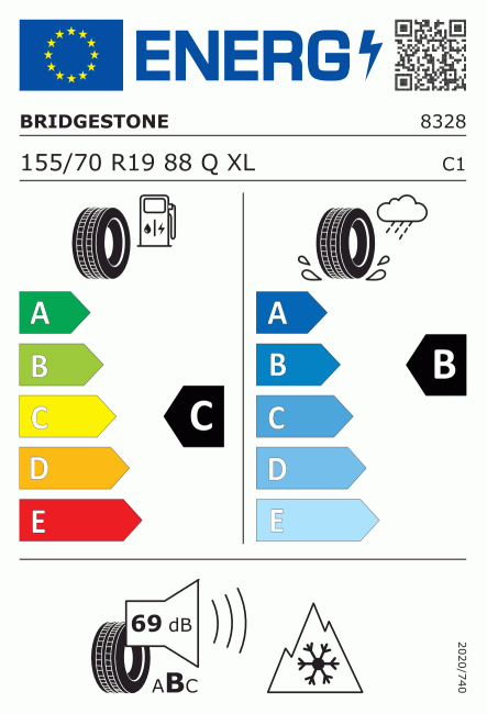 Etiqueta europea 380774 Bridgestone 155/70 R19