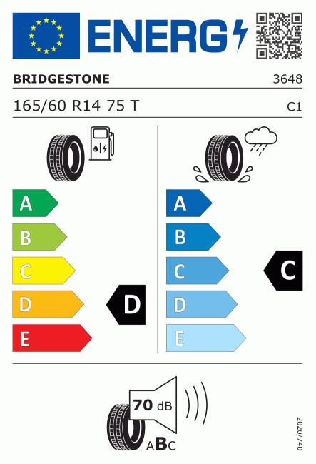 Etiqueta europea 380777 Bridgestone 165/60 R14