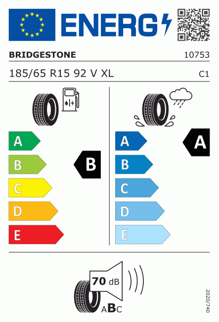 Etiqueta europea 380818 Bridgestone 185/65 R15
