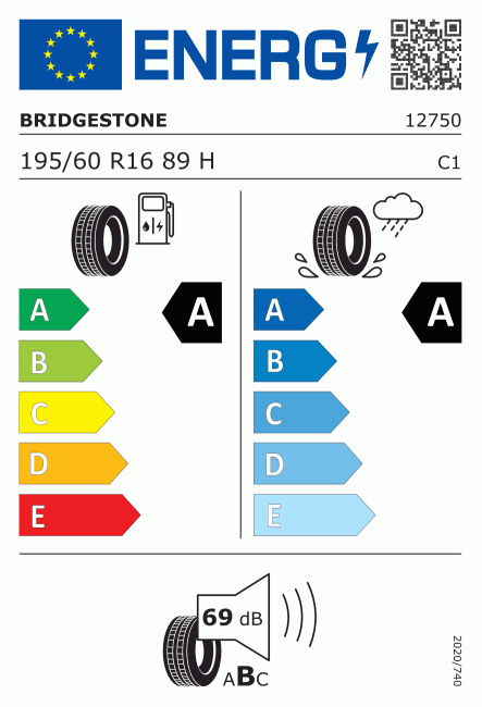 Etiqueta europea 380874 Bridgestone 195/60 R16