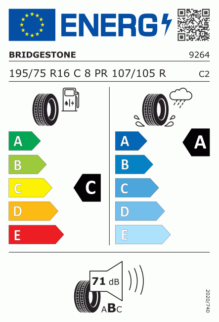 Etiqueta europea 380890 Bridgestone 195/75 R16C