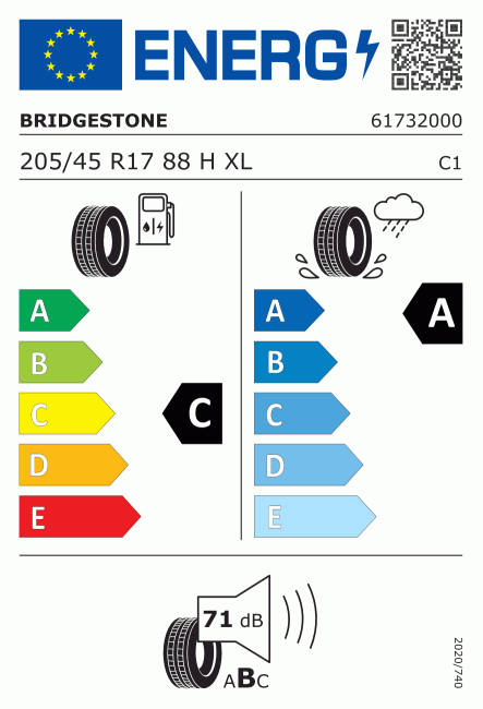 Etiqueta europea 380911 Bridgestone 205/45 R17