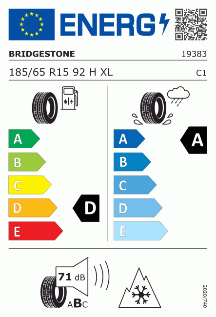 Etiqueta europea 380927 Bridgestone 185/65 R15