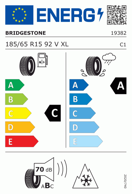 Etiqueta europea 380970 Bridgestone 185/65 R15