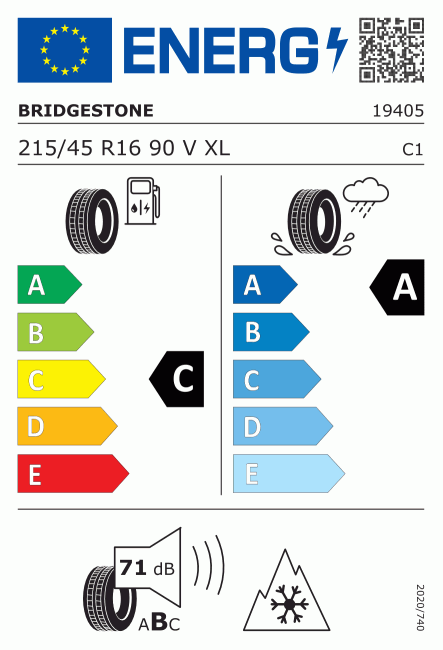 Etiqueta europea 381039 Bridgestone 215/45 R16