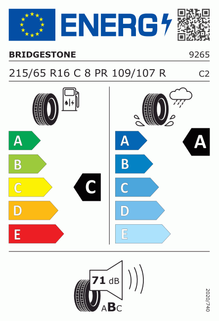 Etiqueta europea 381312 Bridgestone 215/65 R16C