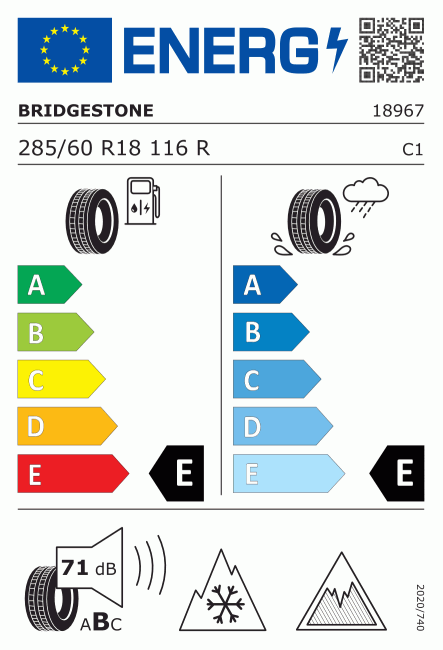 Etiqueta europea 381613 Bridgestone 285/60 R18