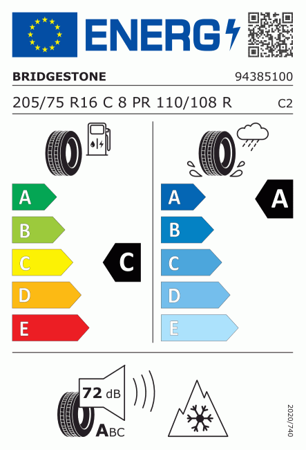 Etiqueta europea 381672 Bridgestone 205/75 R16
