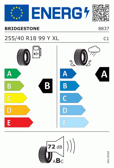 Etiqueta europea 382300 Bridgestone 255/40 R18