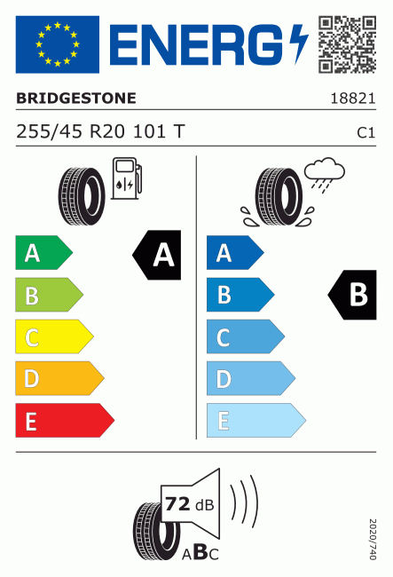 Etiqueta europea 382713 Bridgestone 255/45 R20