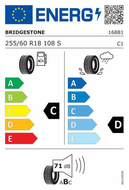 Etiqueta europea 383172 Bridgestone 255/60 R18