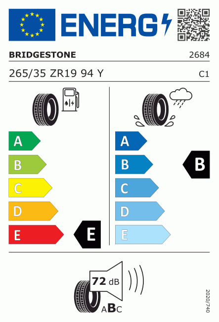 Etiqueta europea 383190 Bridgestone 265/35 R19