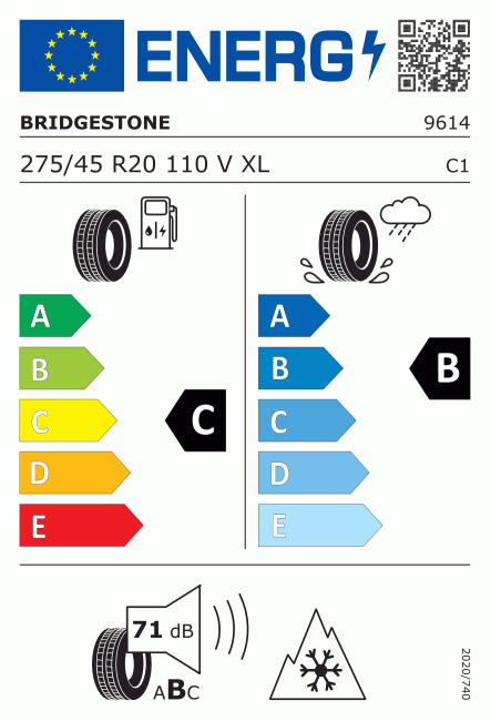 Etiqueta europea 383264 Bridgestone 275/45 R20