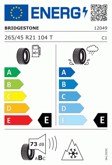 Etiqueta europea 384740 Bridgestone 265/45 R21