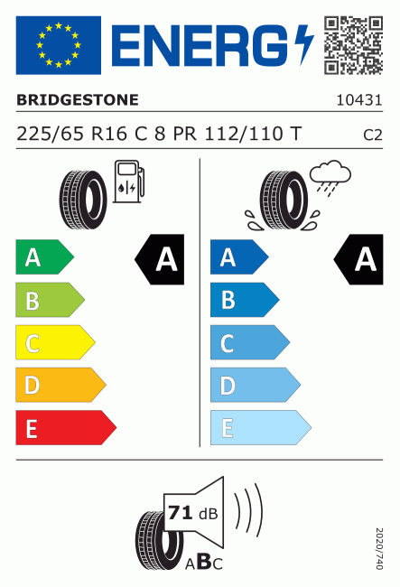 Etiqueta europea 419998 Bridgestone 225/65 R16