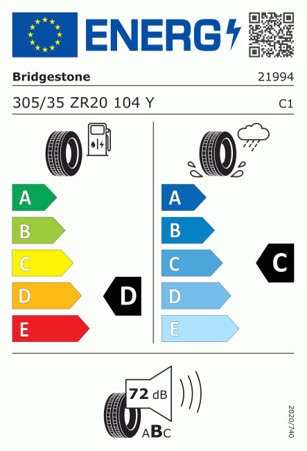 Etiqueta europea 501967 Bridgestone 305/35 R20