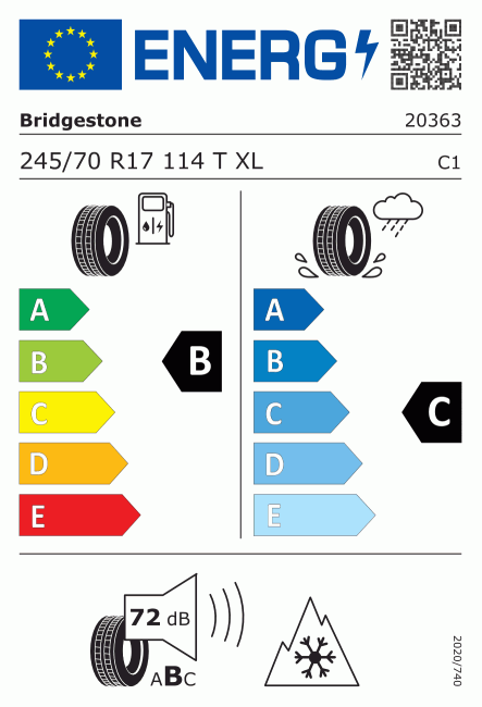 Etiqueta europea 502326 Bridgestone 245/70 R17