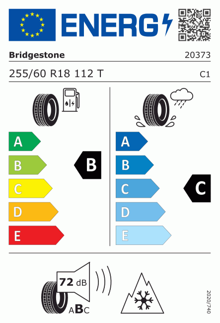 Etiqueta europea 502534 Bridgestone 255/60 R18