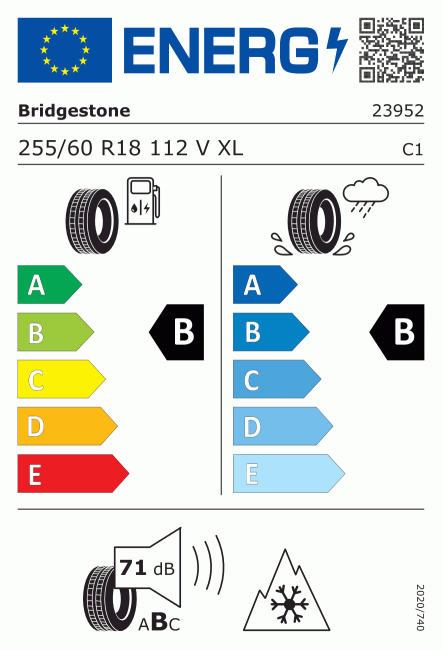 Etiqueta europea 502536 Bridgestone 255/60 R18