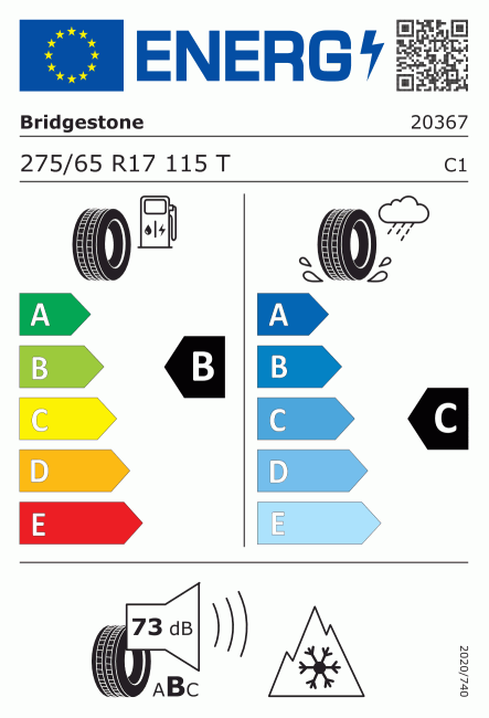 Etiqueta europea 502726 Bridgestone 275/65 R17