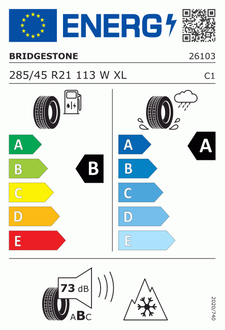 Etiqueta europea 585207 Bridgestone 285/45 R21