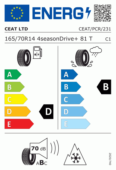 Etiqueta europea 1595996 Ceat 165/70 R14