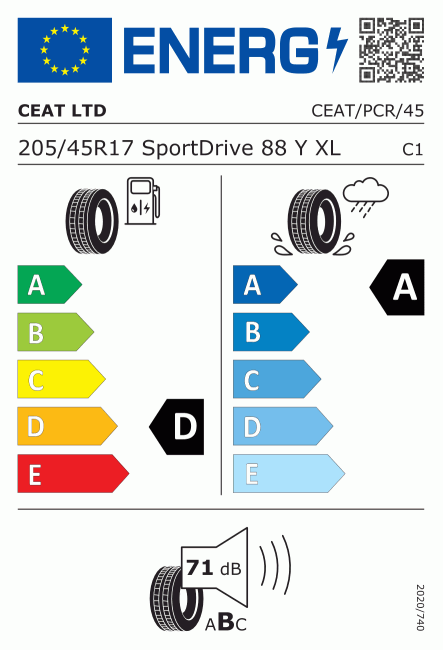 Etiqueta europea 583288 Ceat 205/45 R17