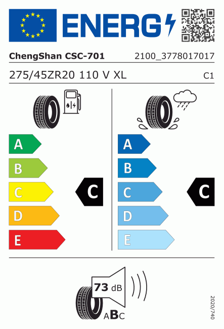 Etiqueta europea 489640 Chengshan 275/45 R20