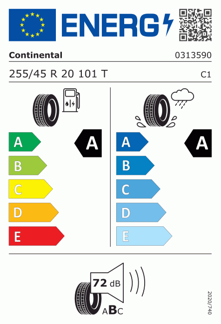 Etiqueta europea 1194237 Continental 255/45 R20