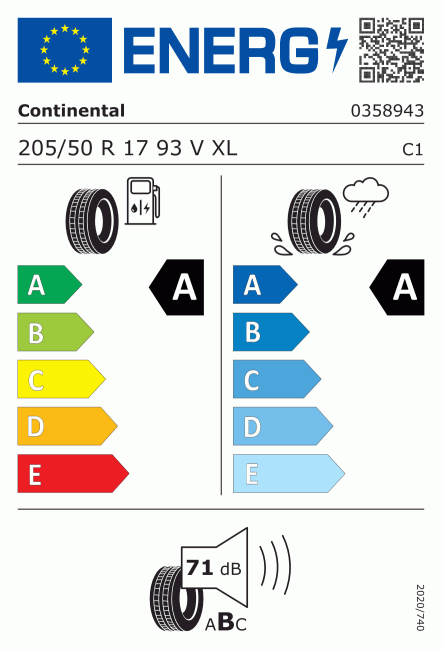 Etiqueta europea 481729 Continental 205/50 R17
